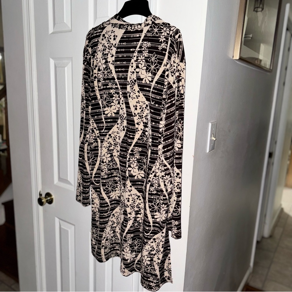 AKA Women's Duster Cardigan Sheer Brown Beige Abstract Floral Print Size 2XL - Picture 9 of 10